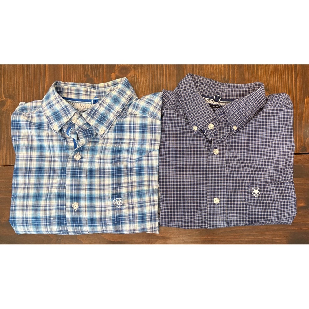 Lot of 2 Ariat Pro Series Stretch Long Sleeve Plaid Button Shirt Mens Large